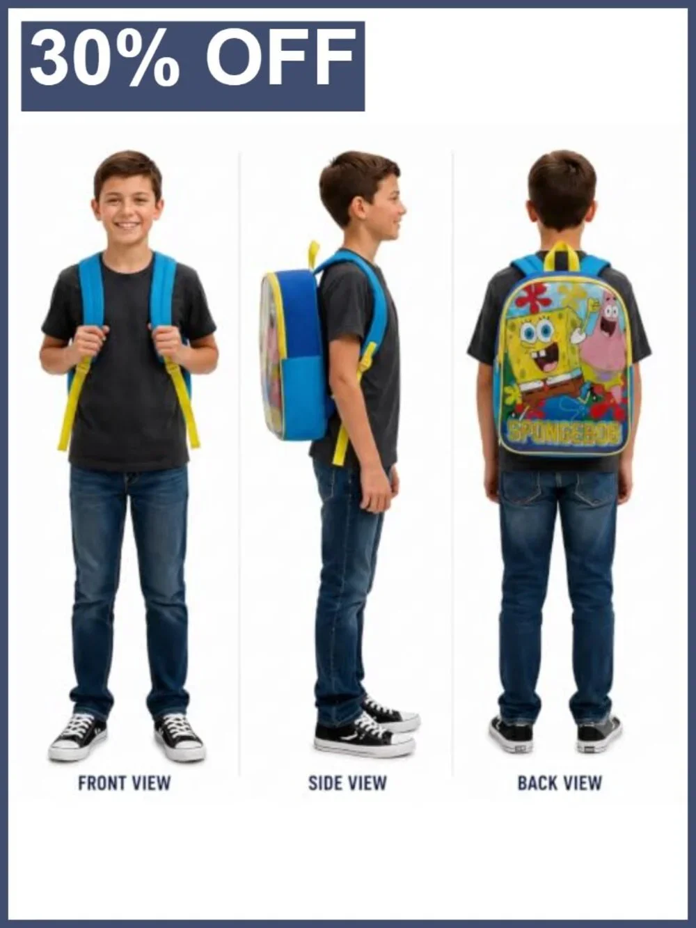 Toddler Spongebob Backpack Padded Straps Zip Compartment 15 Inch